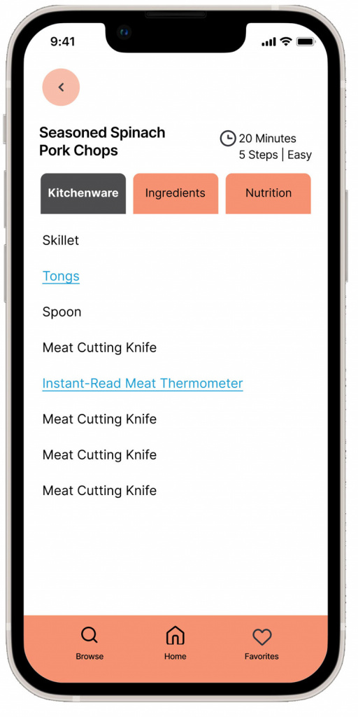 The kitchenware list page shown in smartphone.