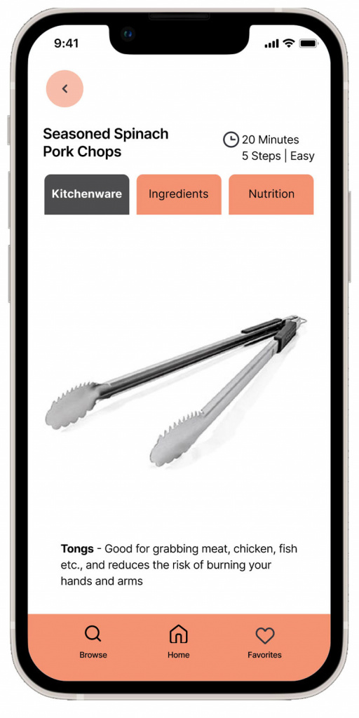Photo shown in smartphone of tongs after the tongs link was clicked by the user.