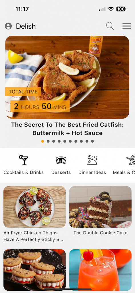 App screen shot from the app Delish.