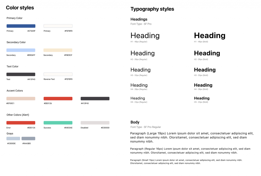 Image of design system showing colors and typography.