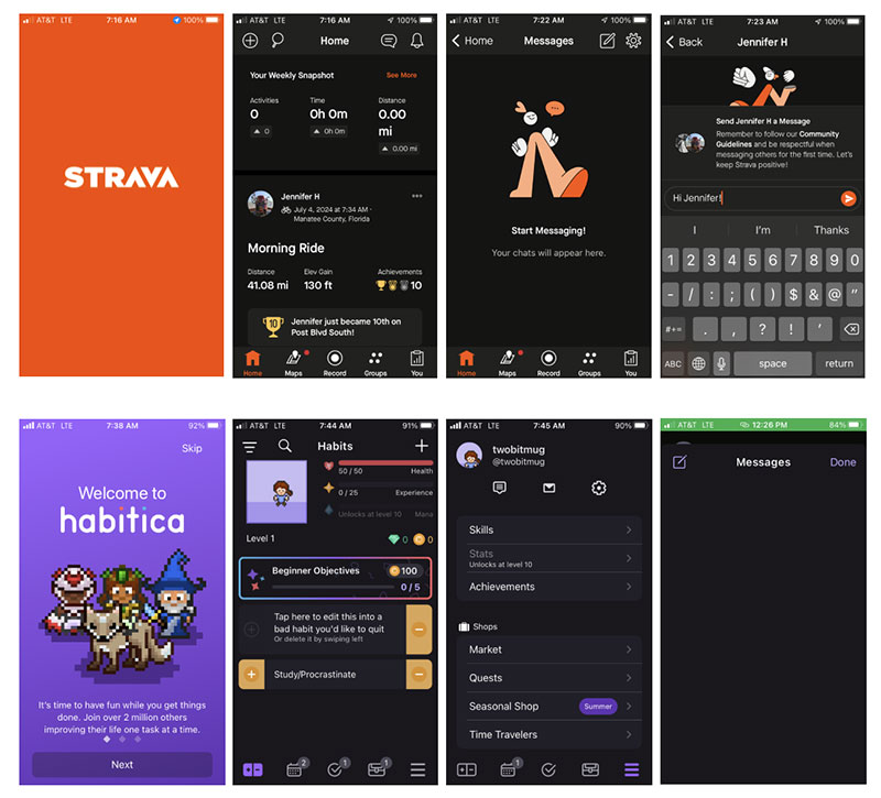 8 app screens of 2 different apps for Competitive Analysis.