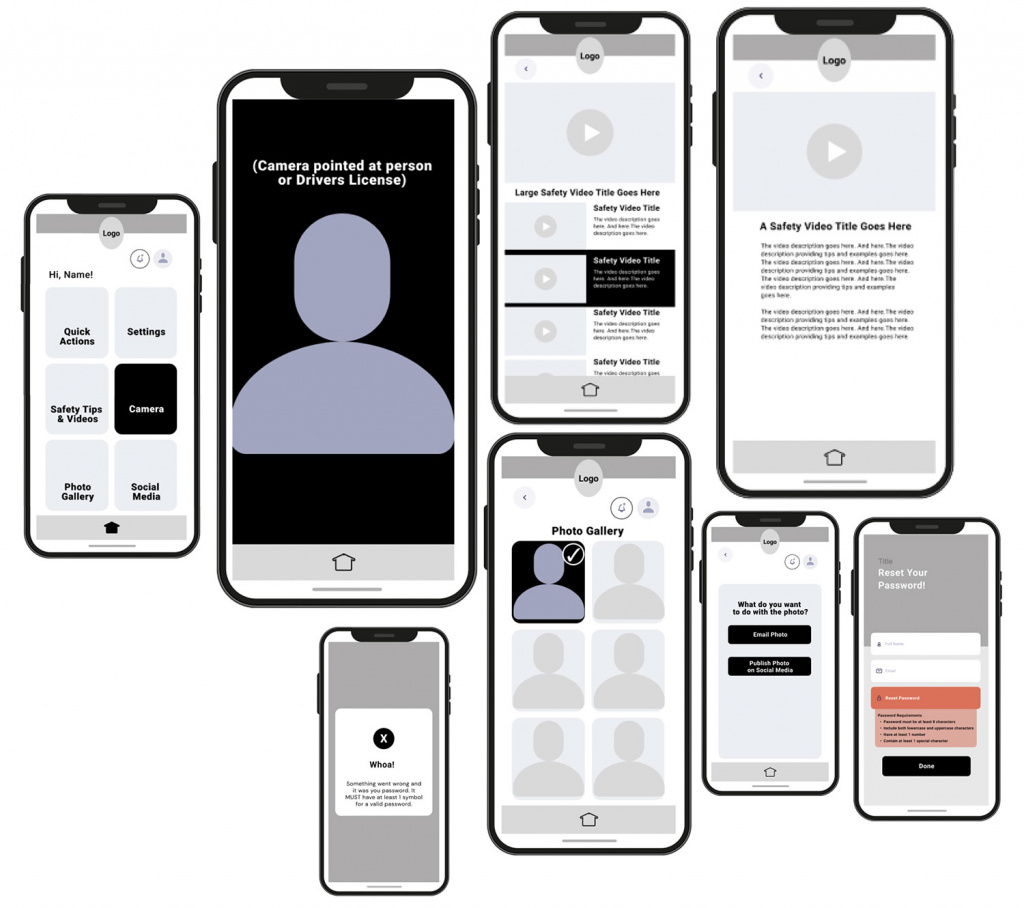 More Low fidelity screens of the camera and video page.