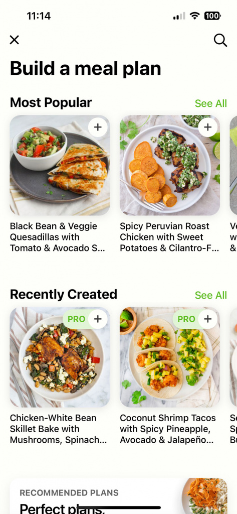 App screen shot from the app Meal lime.
