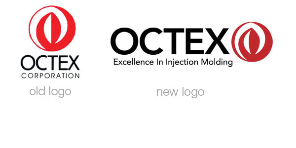 Before and after of the Octex logo